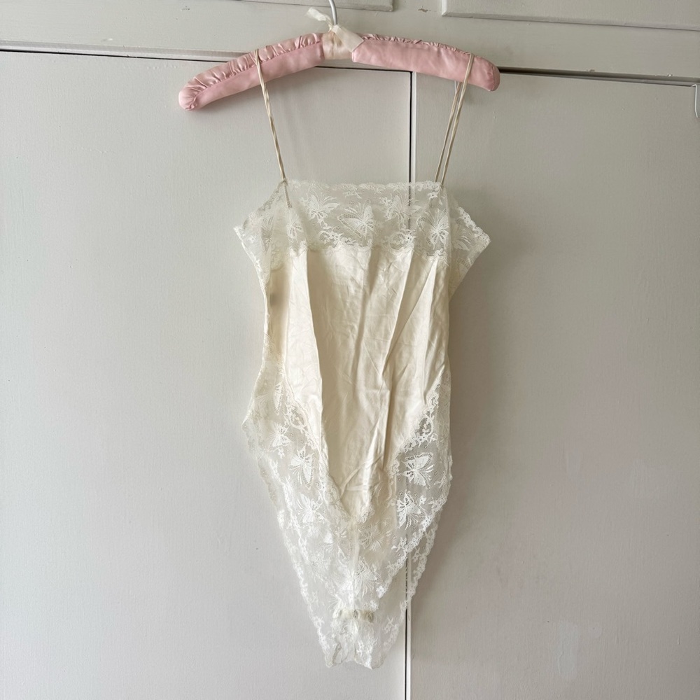 Vintage 70s Cream Silk Lace Teddy Lingerie